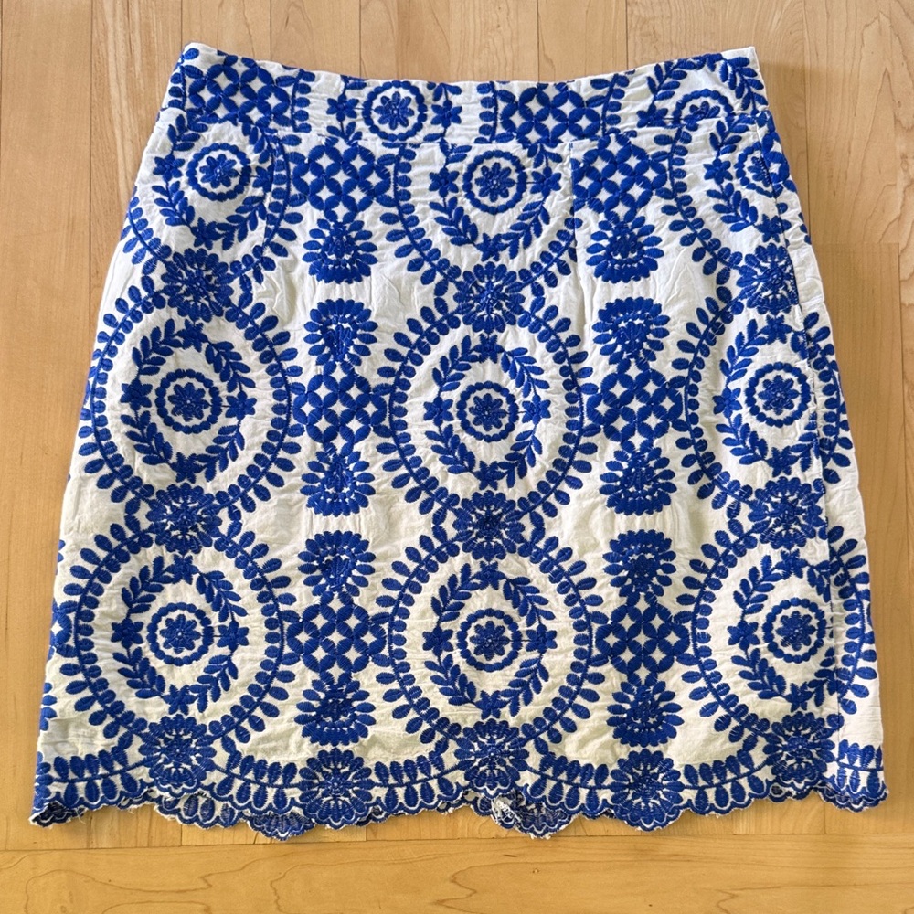 WDIRARA Women's Boho Tribal Print Scallop Trim Summer Zipper Bodycon Mini Skirt
